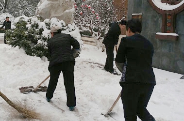 瑞雪紛飛 員工除雪齊上陣